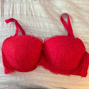 Red Lace Victoria Secret Dream Angels Lined Demi Bra Size 38DD